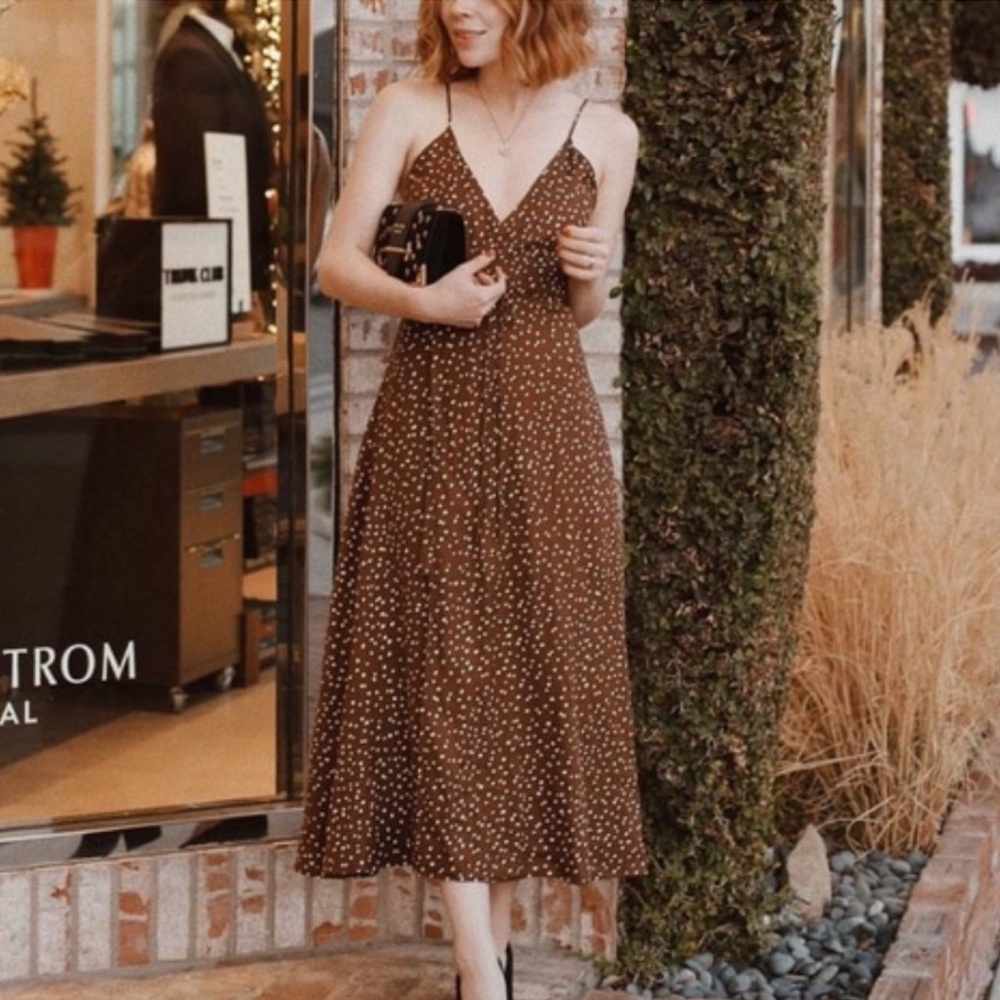 Ali Golden Wrap Brown Polka Dot Midi Dress XS
